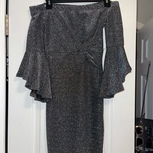 off the shoulder black sparkly dress